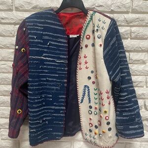 Vintage Crystal Handwoven Wearable Art Jacket Blazer Quilt Buttons Sz S boho